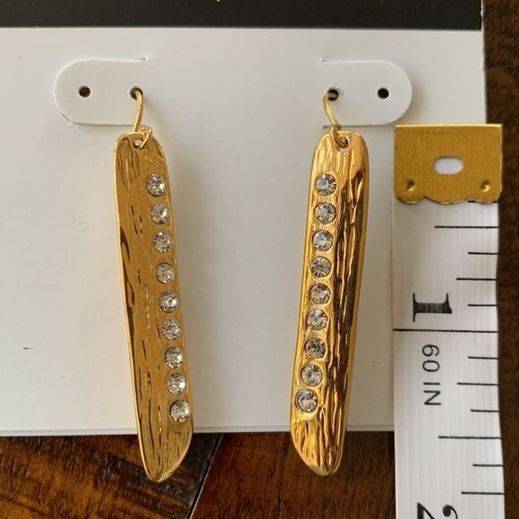 Kara Ross Gold Bar Earrings – Crystal Linear Drop, Gold Tone, NWT - Picture 6 of 7